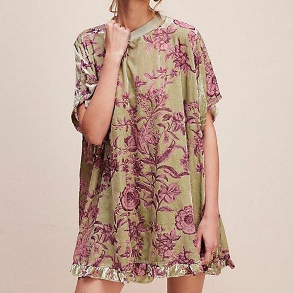 Free People Green and Pink Floral Mini Dress